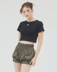 bimbam emblem crop tee black