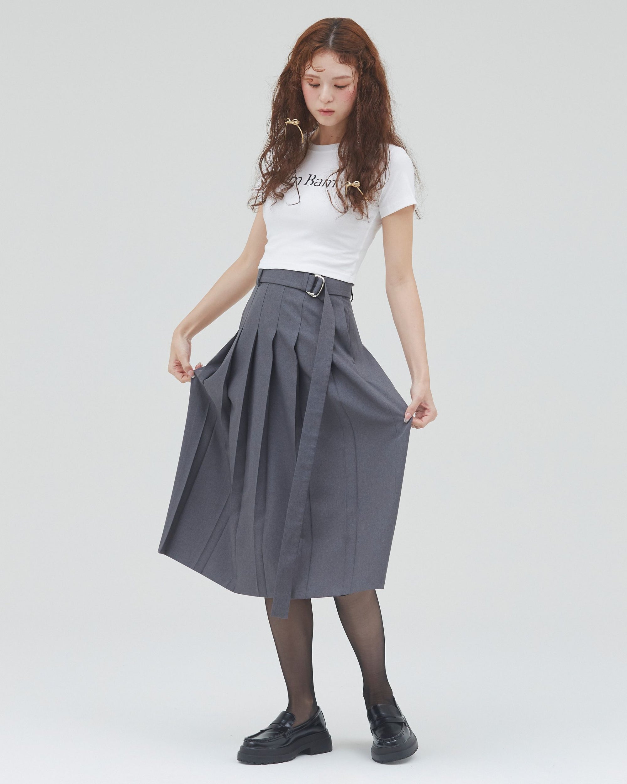 bimbam basic pleat skirt gray