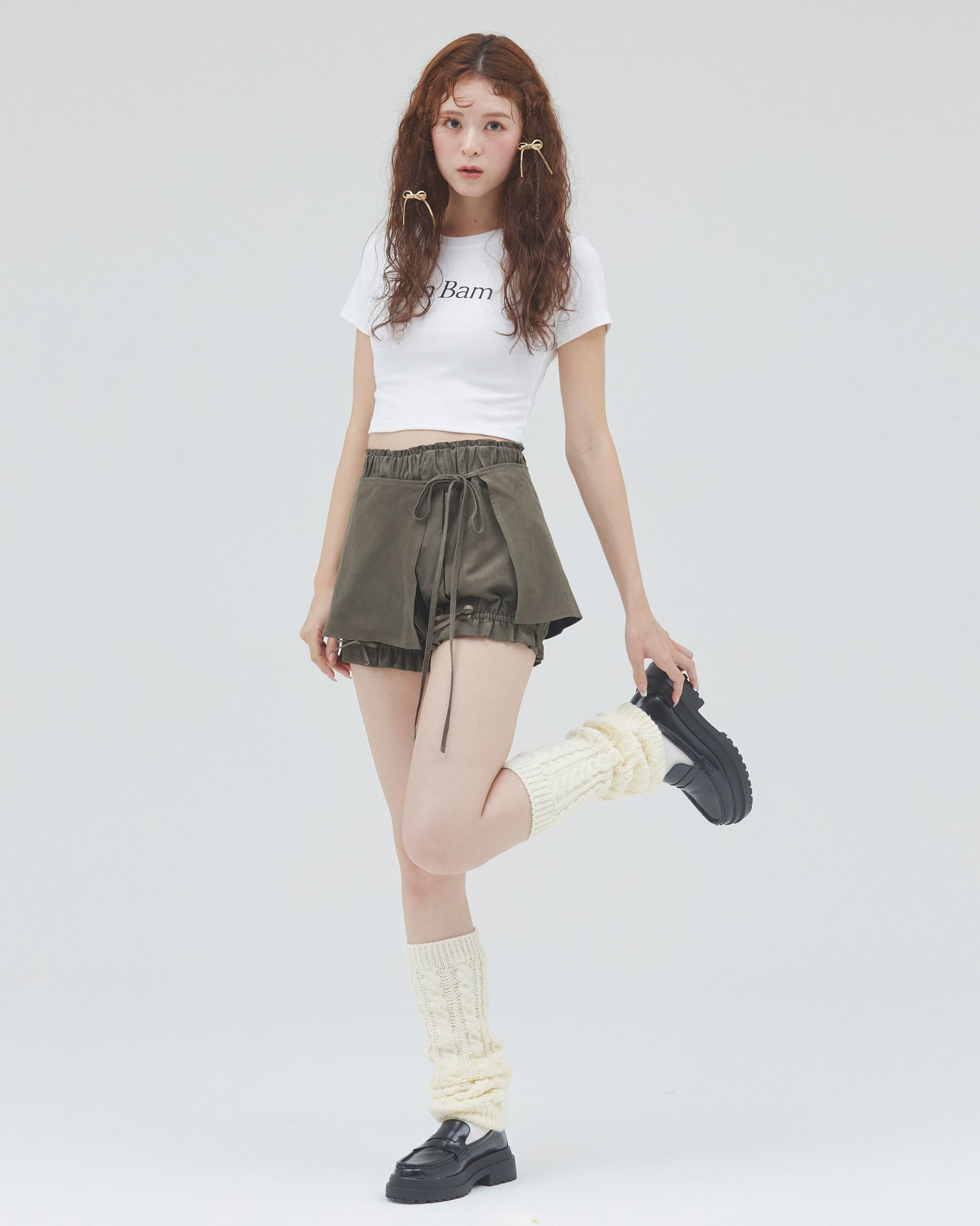 bimbam layered mini shorts khaki