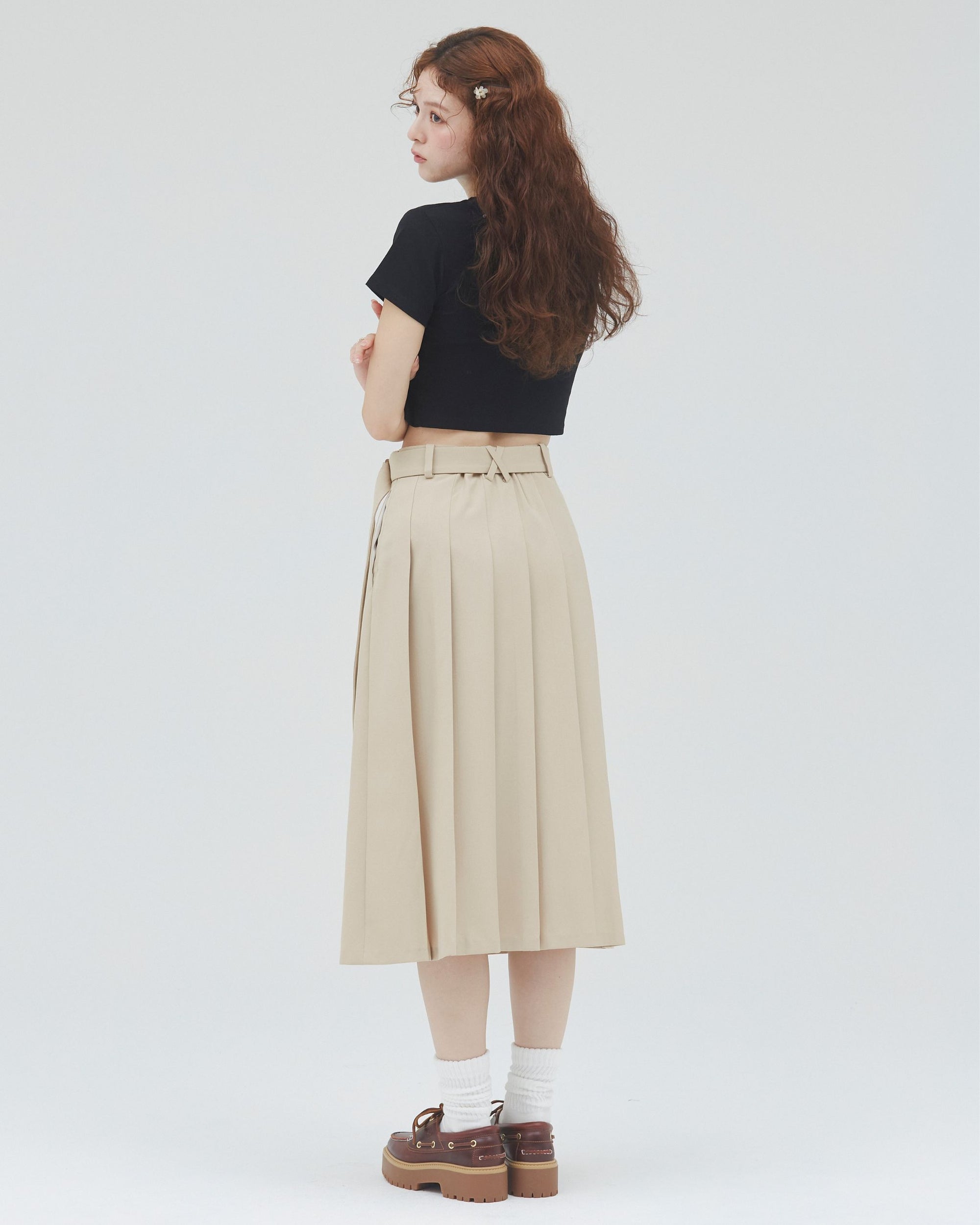 bimbam basic pleat skirt beige