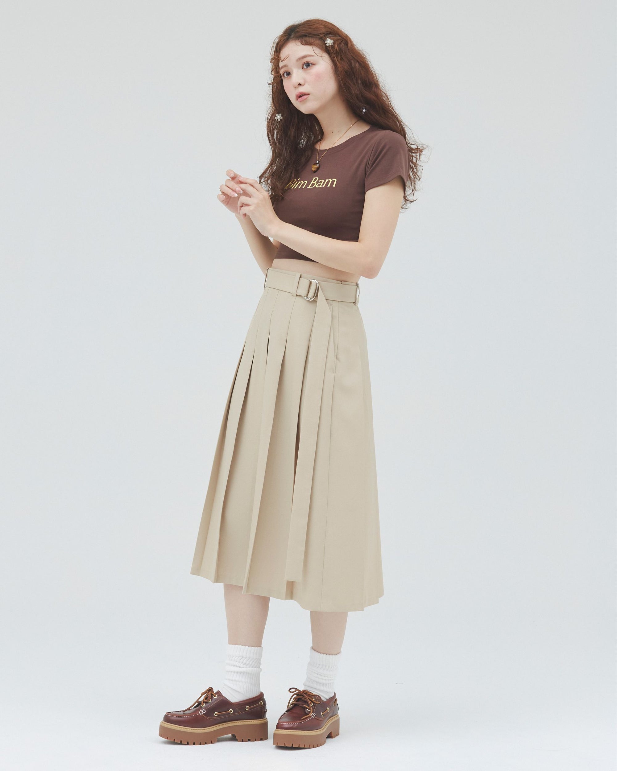 bimbam basic pleat skirt beige