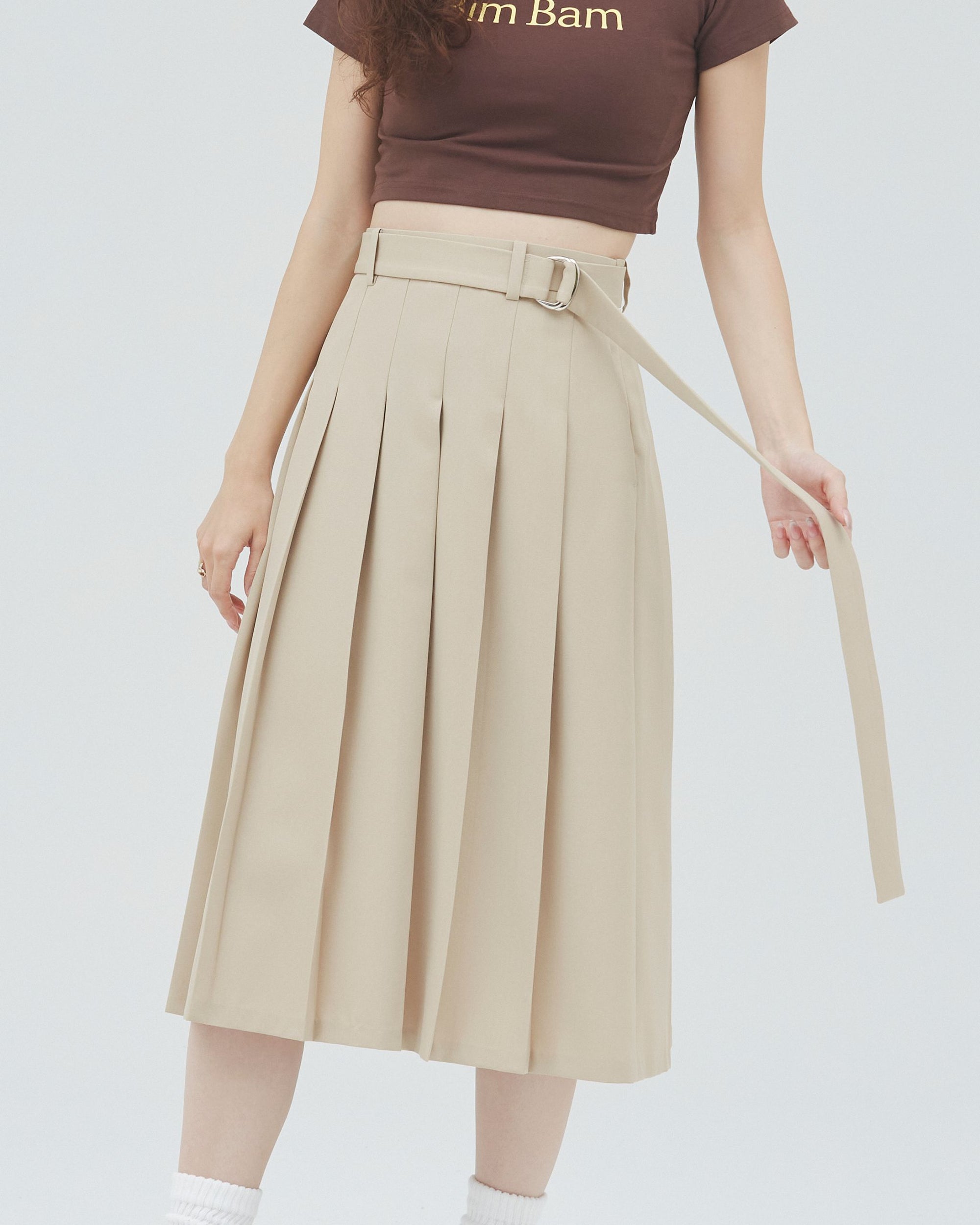 bimbam basic pleat skirt beige