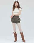 bimbam layered mini shorts khaki