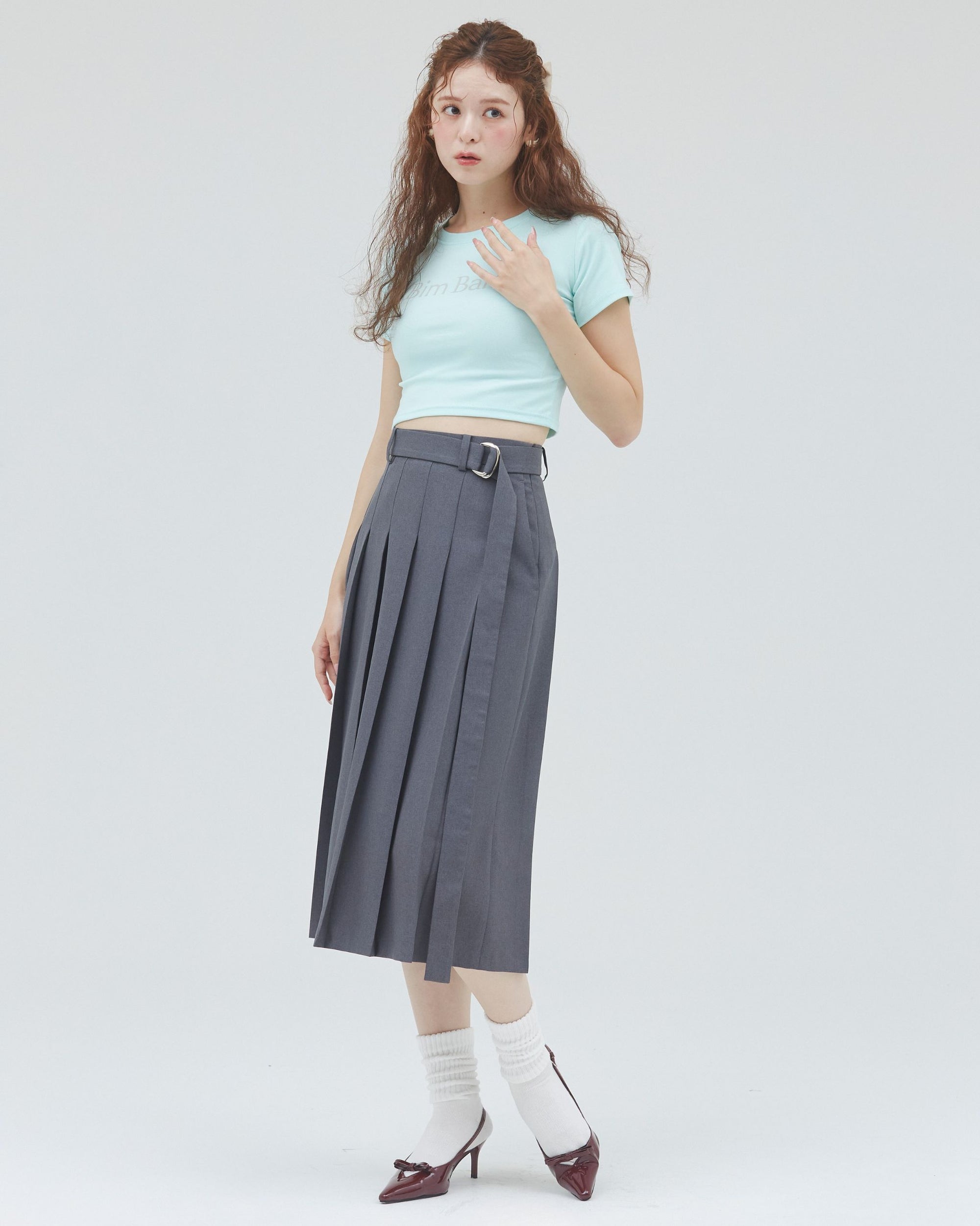 bimbam basic pleat skirt gray