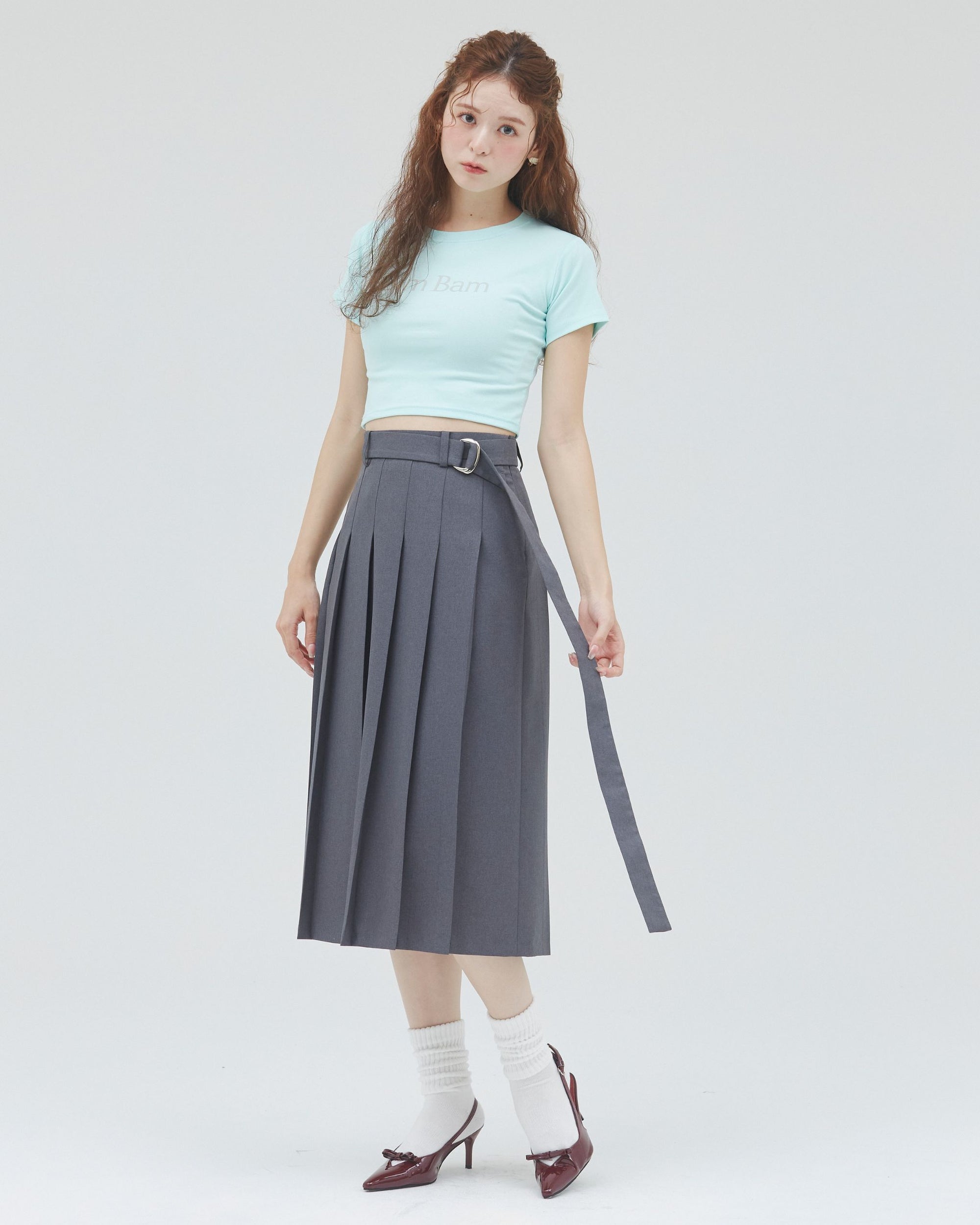 bimbam basic pleat skirt gray