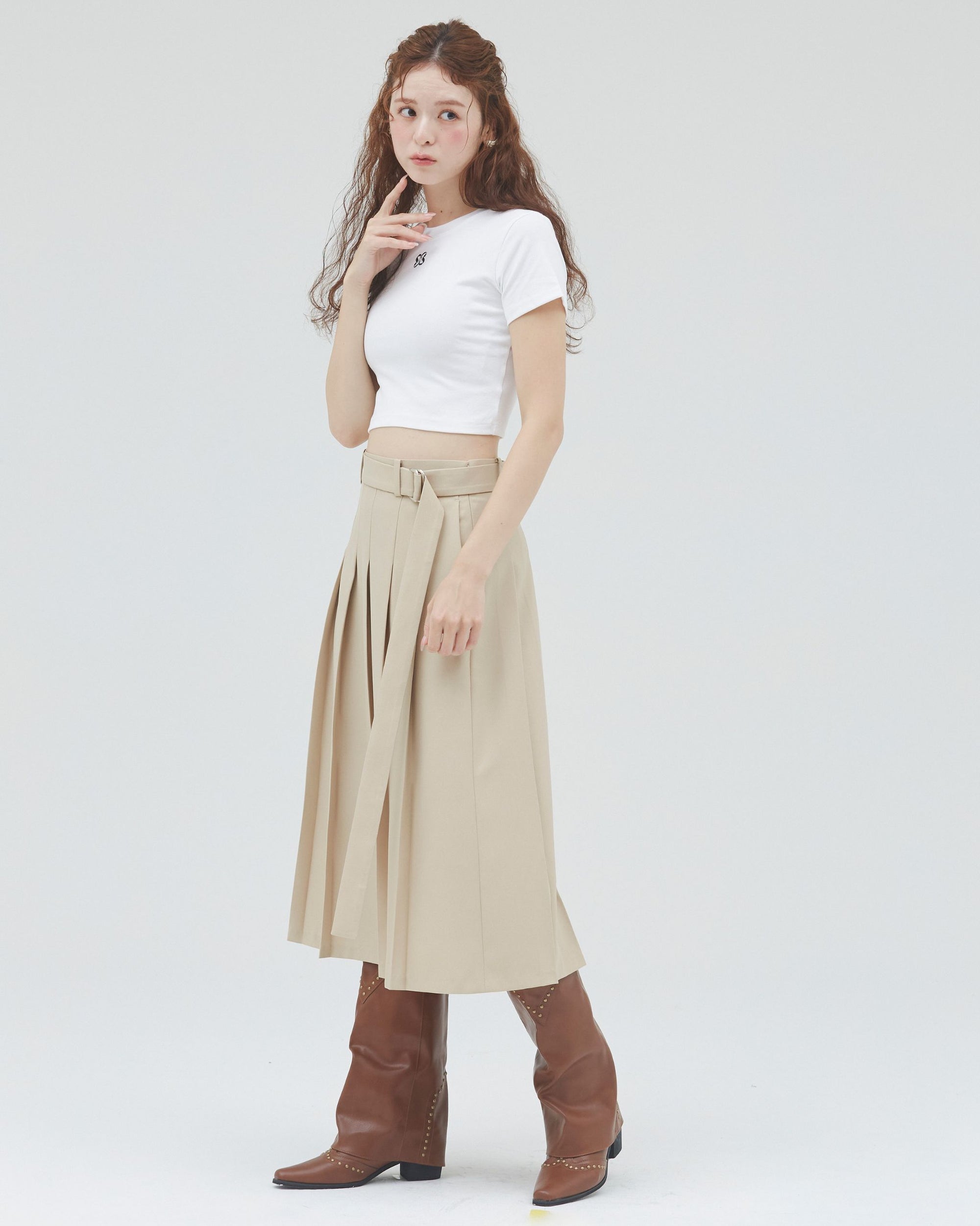 bimbam basic pleat skirt beige