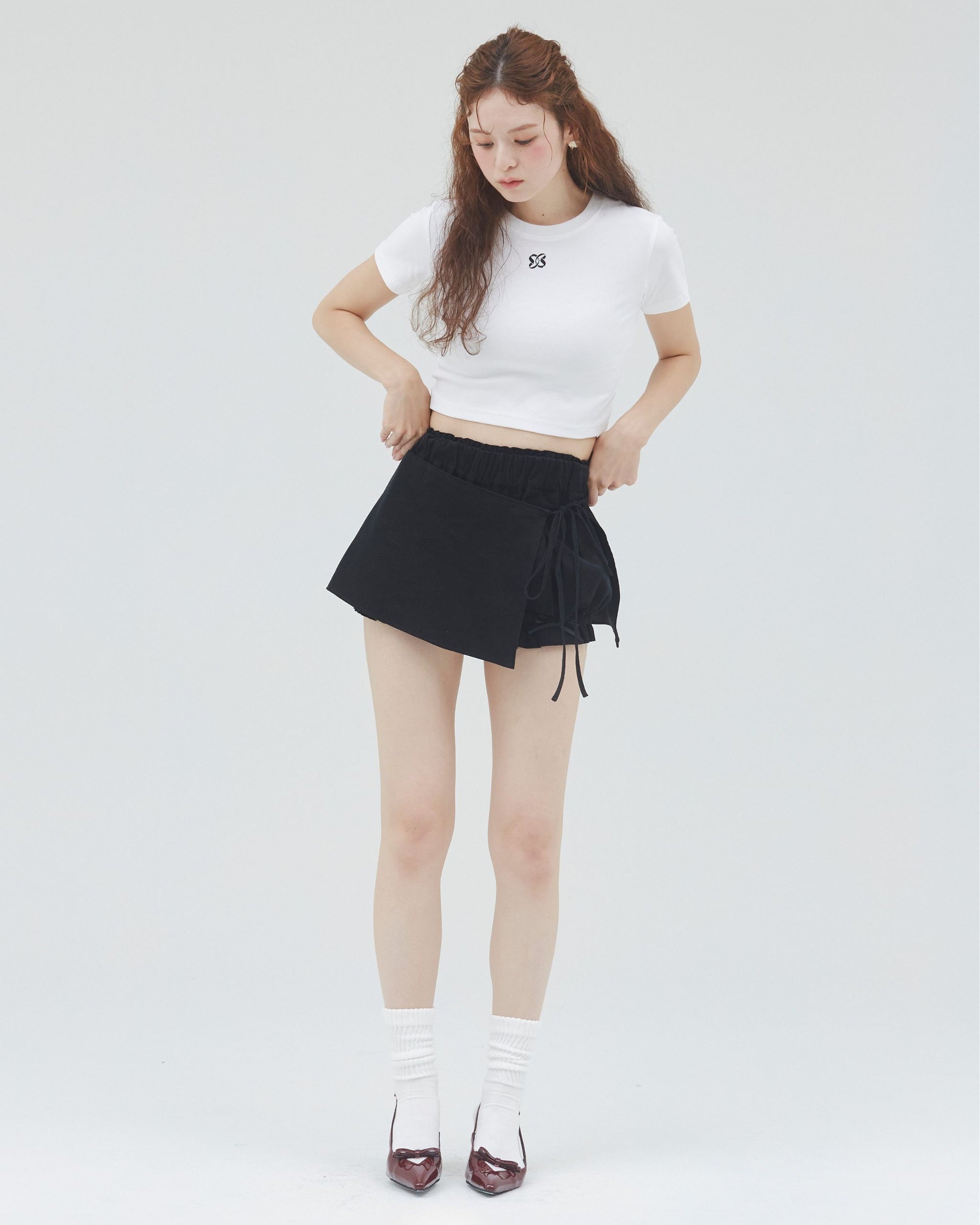 bimbam layered mini shorts black