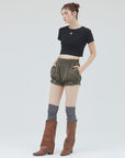 bimbam layered mini shorts khaki