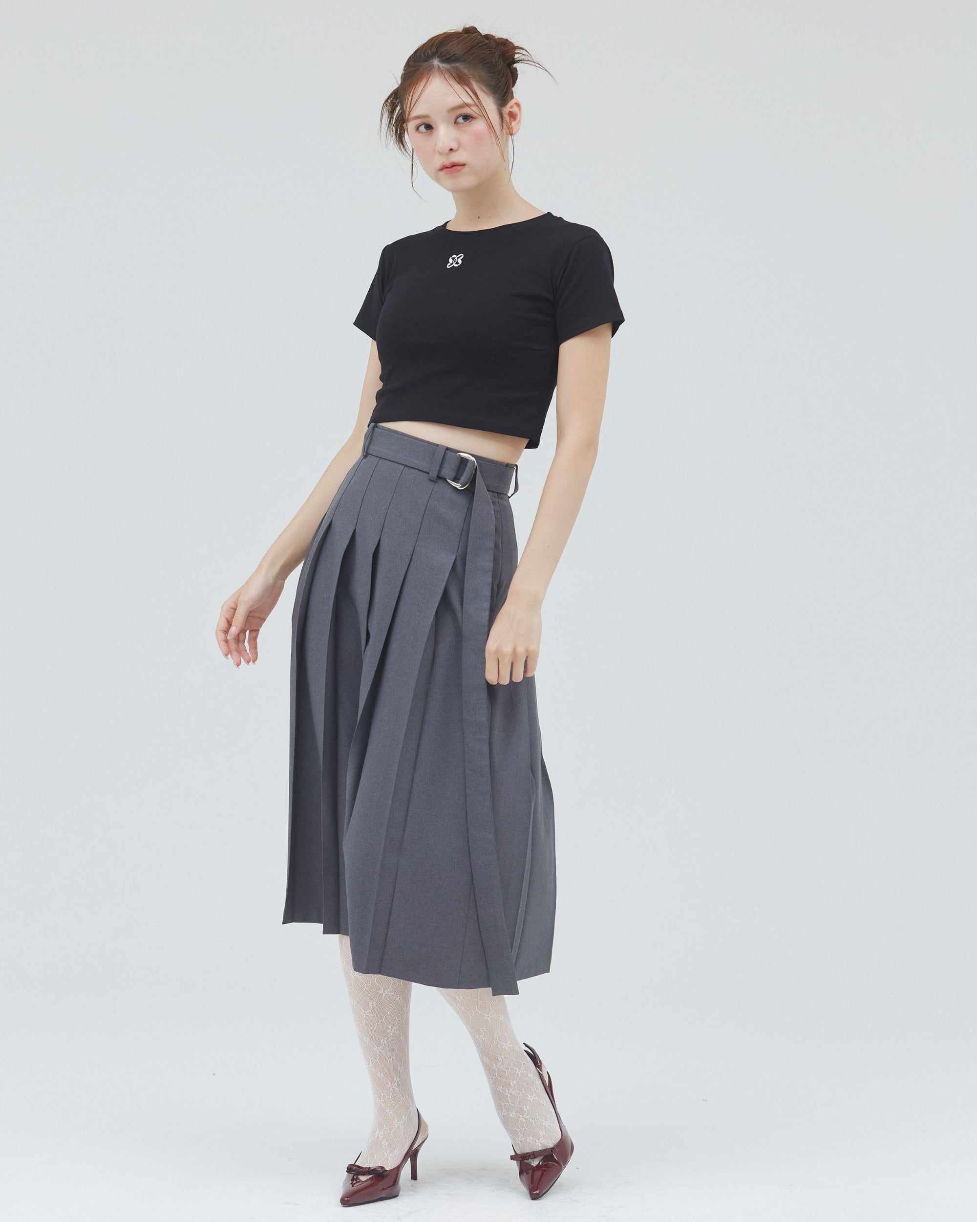 bimbam basic pleat skirt gray