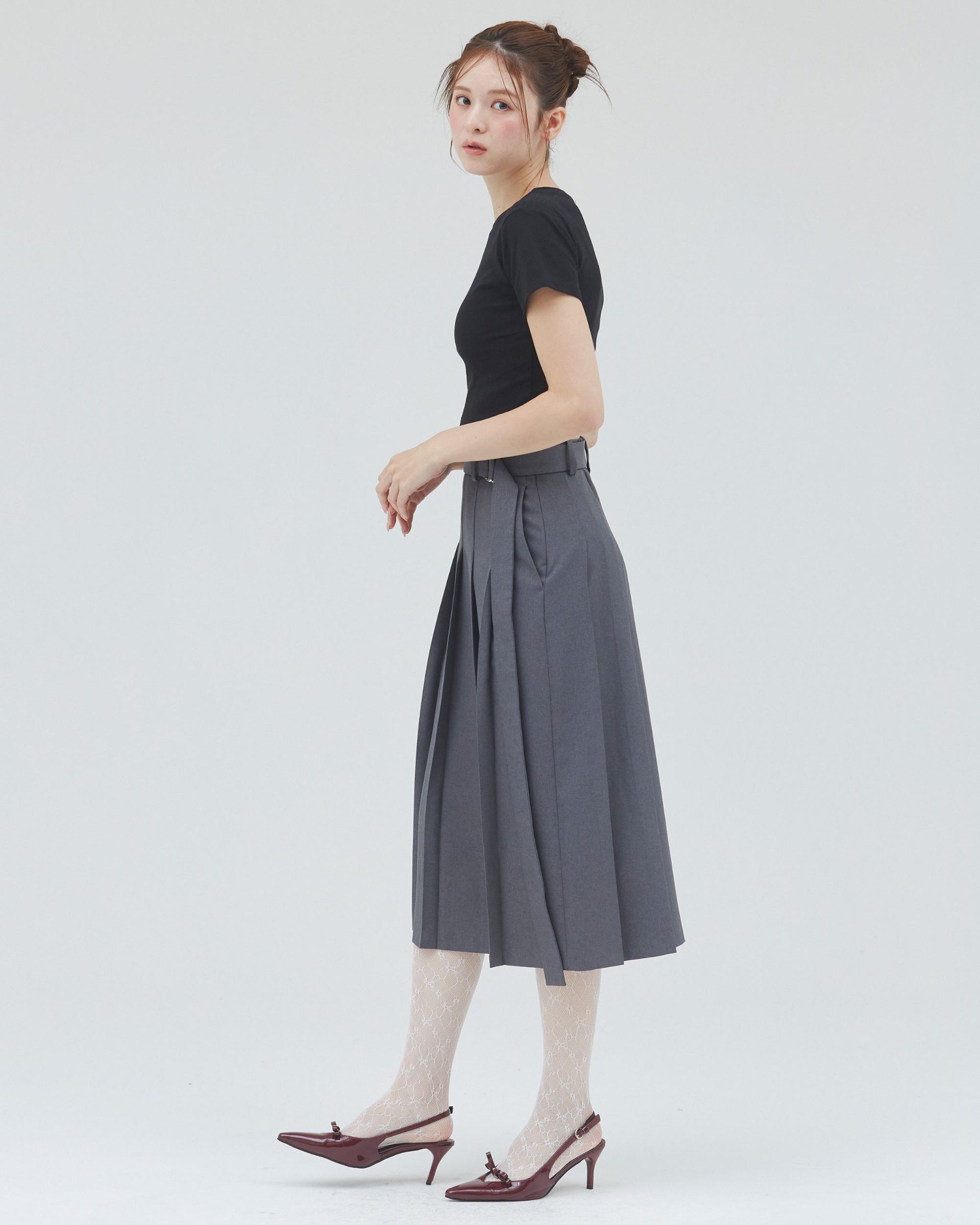 bimbam basic pleat skirt gray