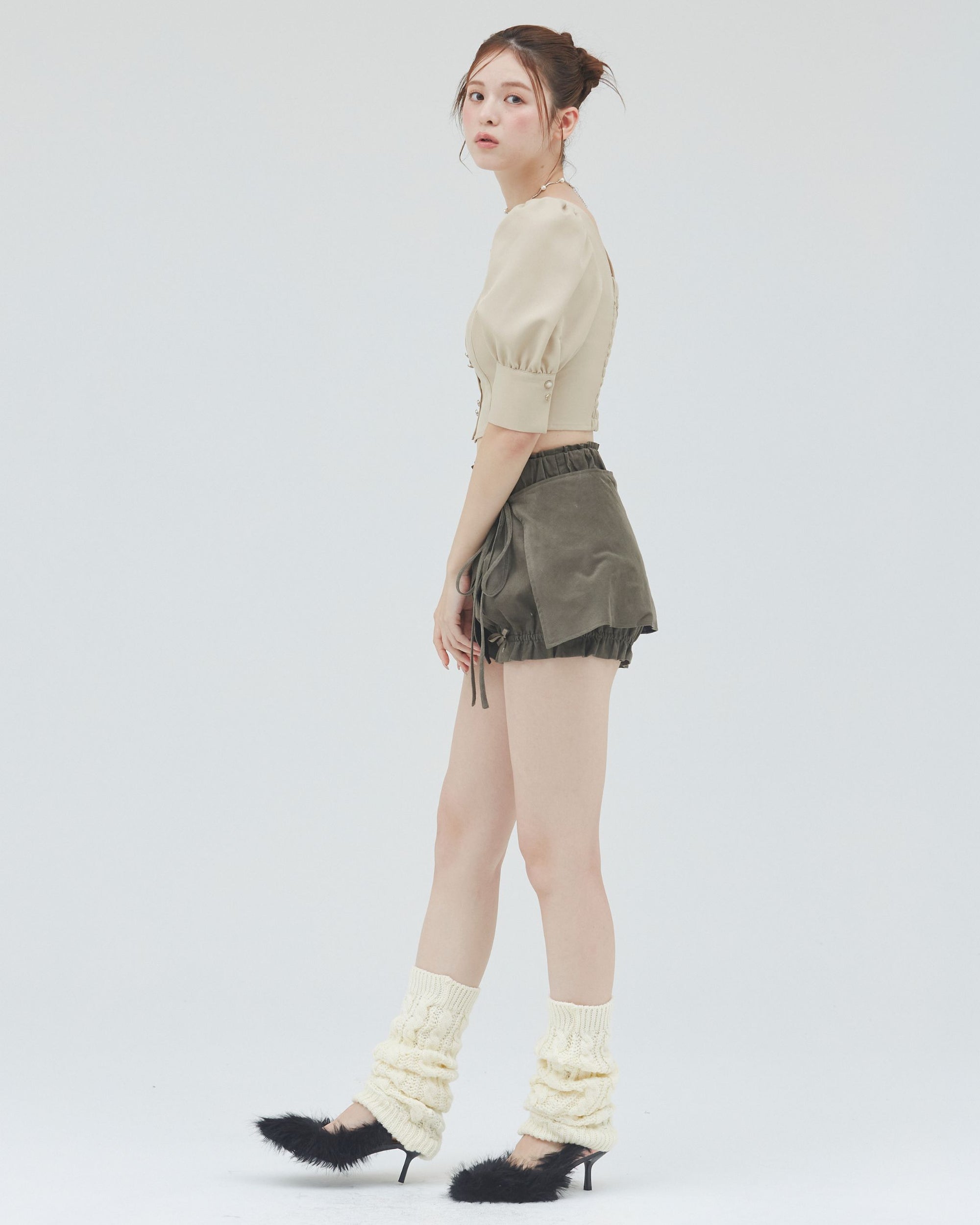 bimbam layered mini shorts khaki