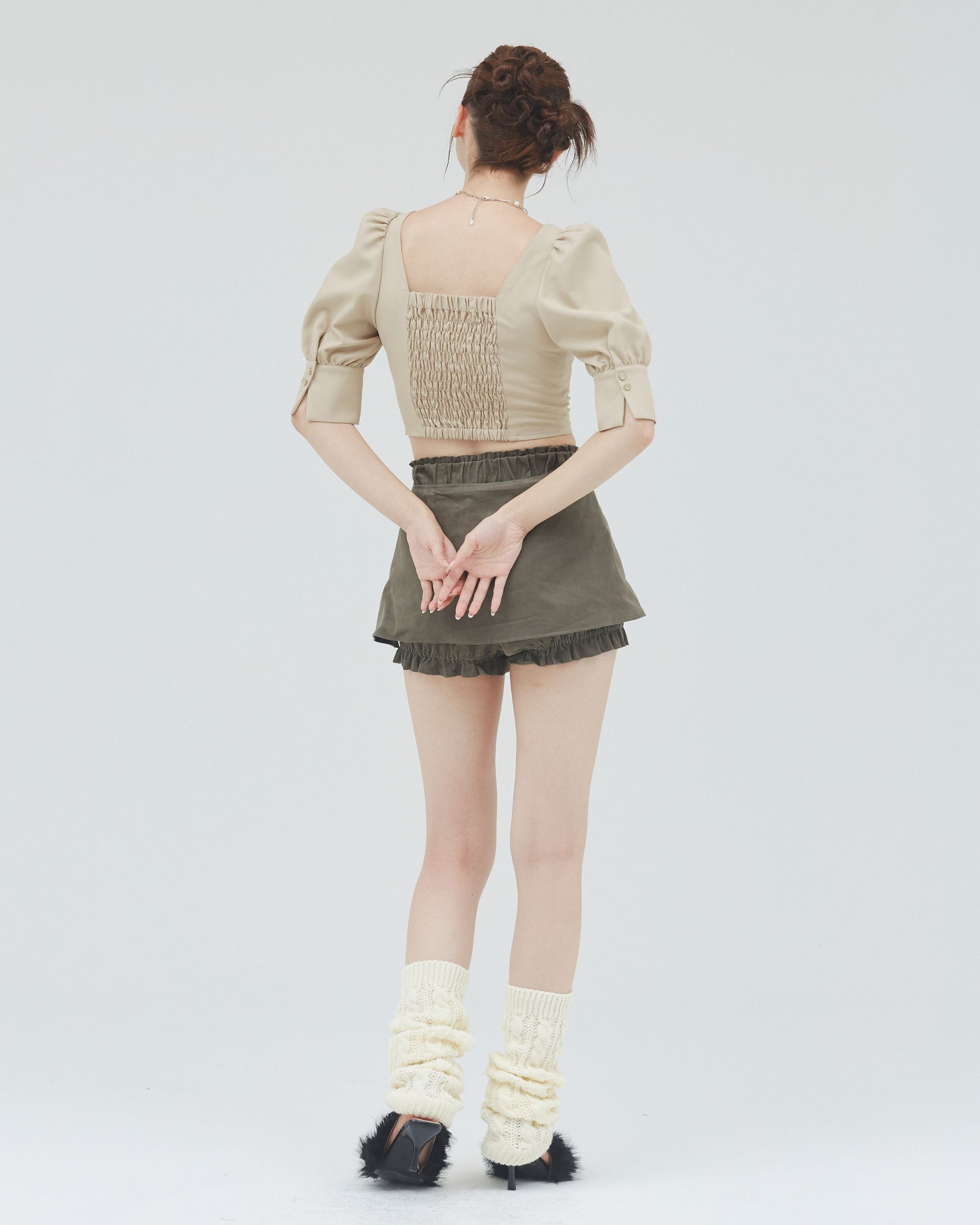 bimbam layered mini shorts khaki