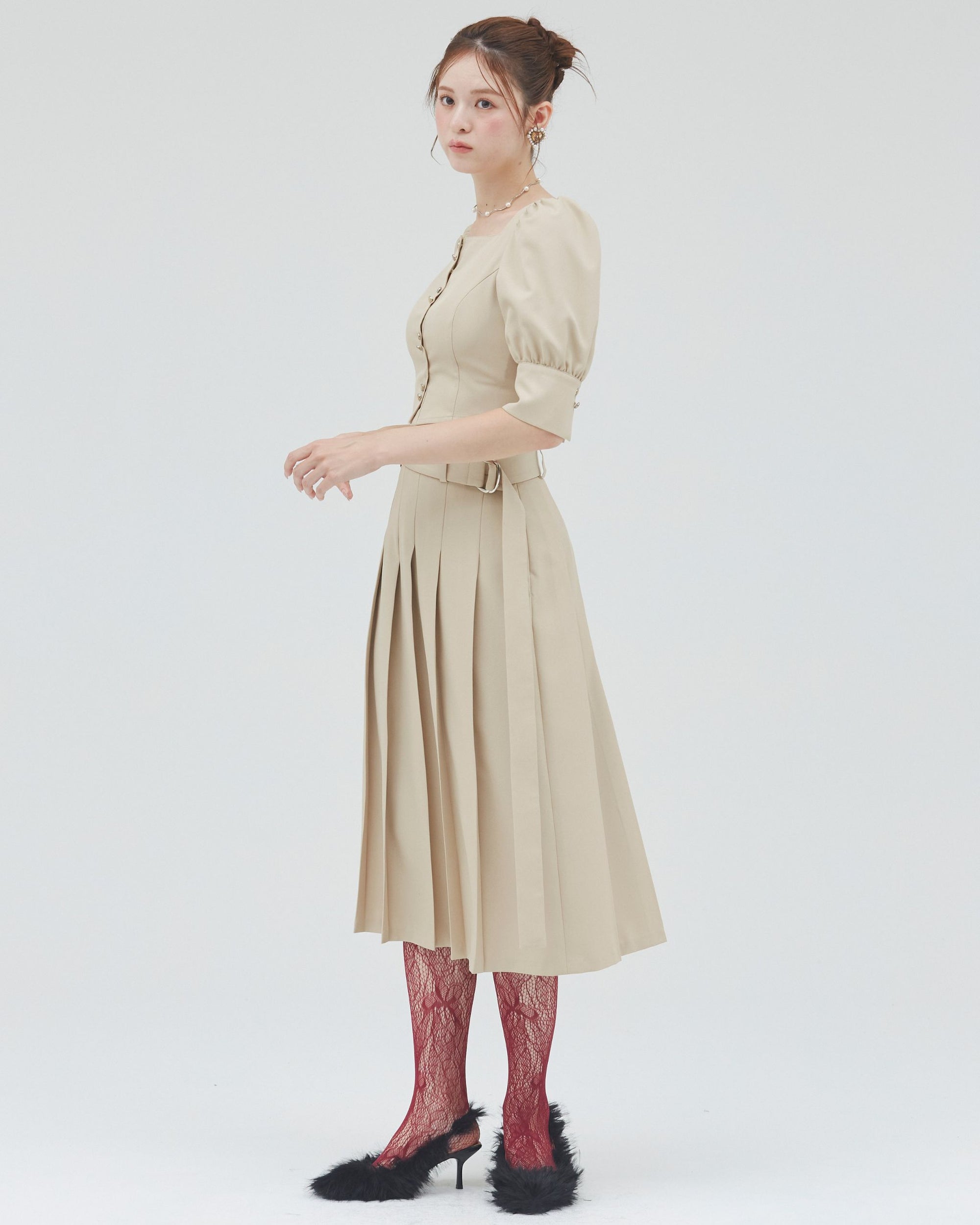 bimbam basic pleat skirt beige