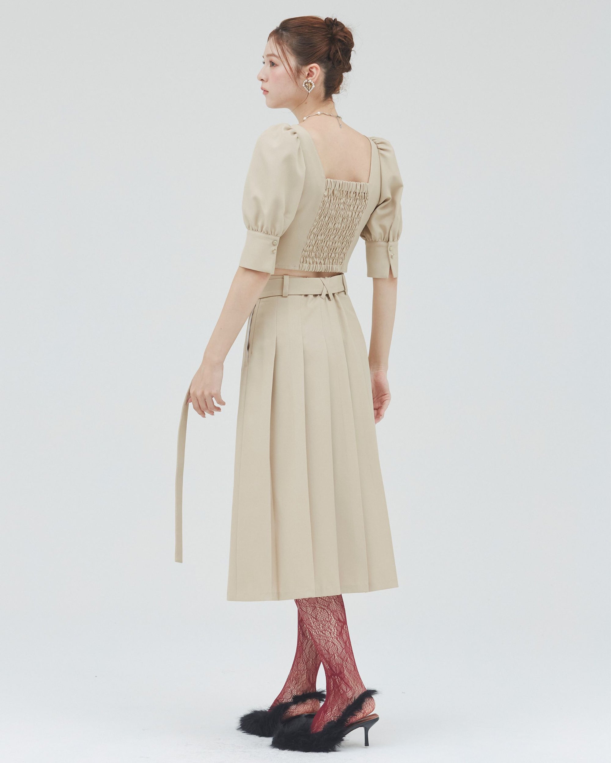 bimbam basic pleat skirt beige