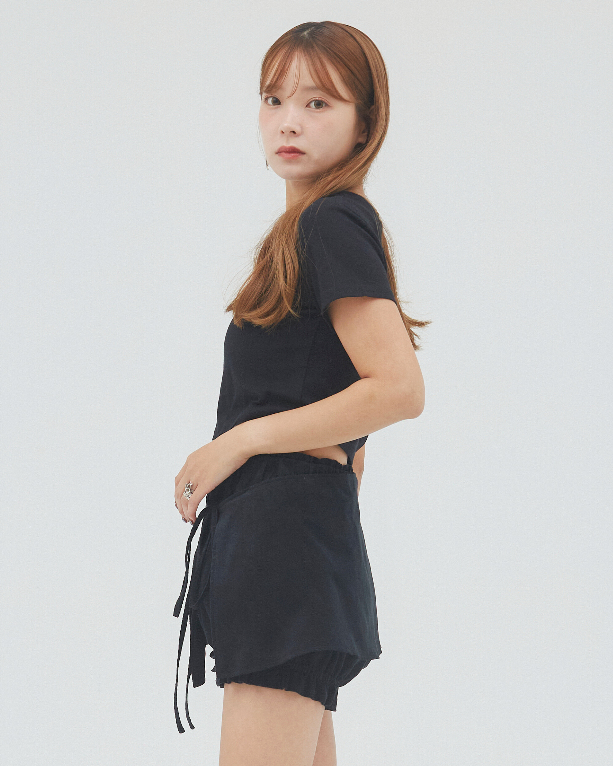 bimbam layered mini shorts black