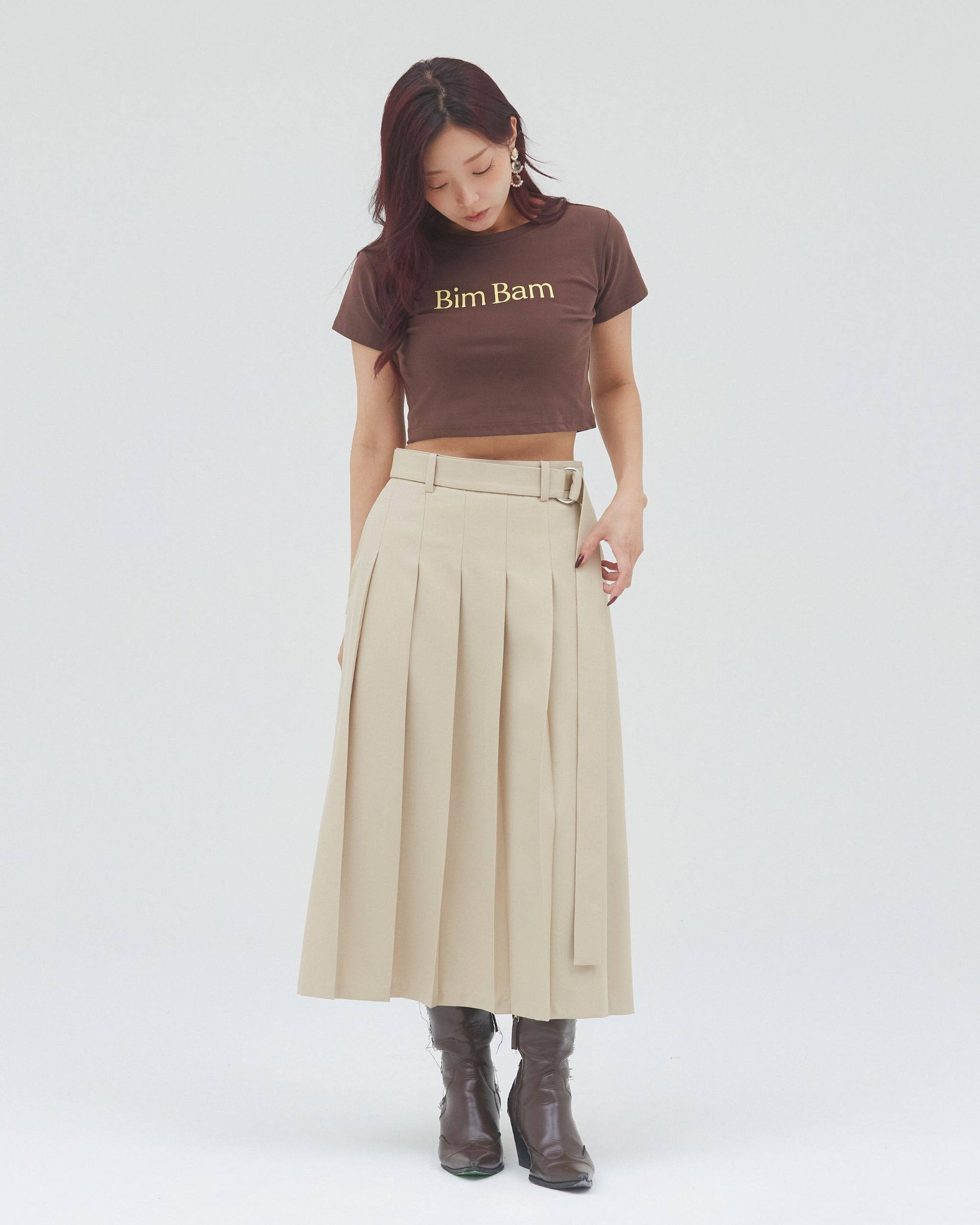 bimbam basic pleat skirt beige