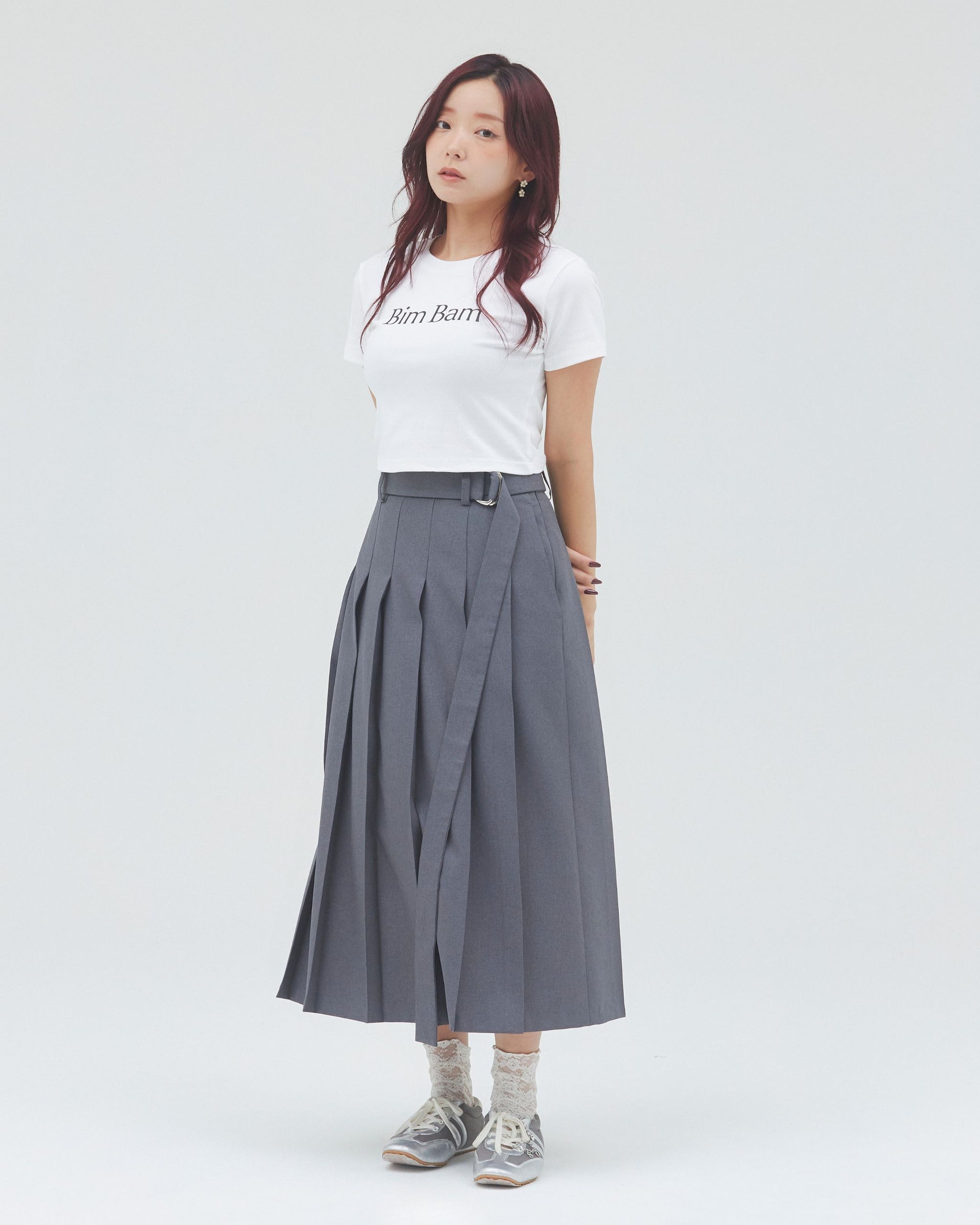 bimbam basic pleat skirt gray