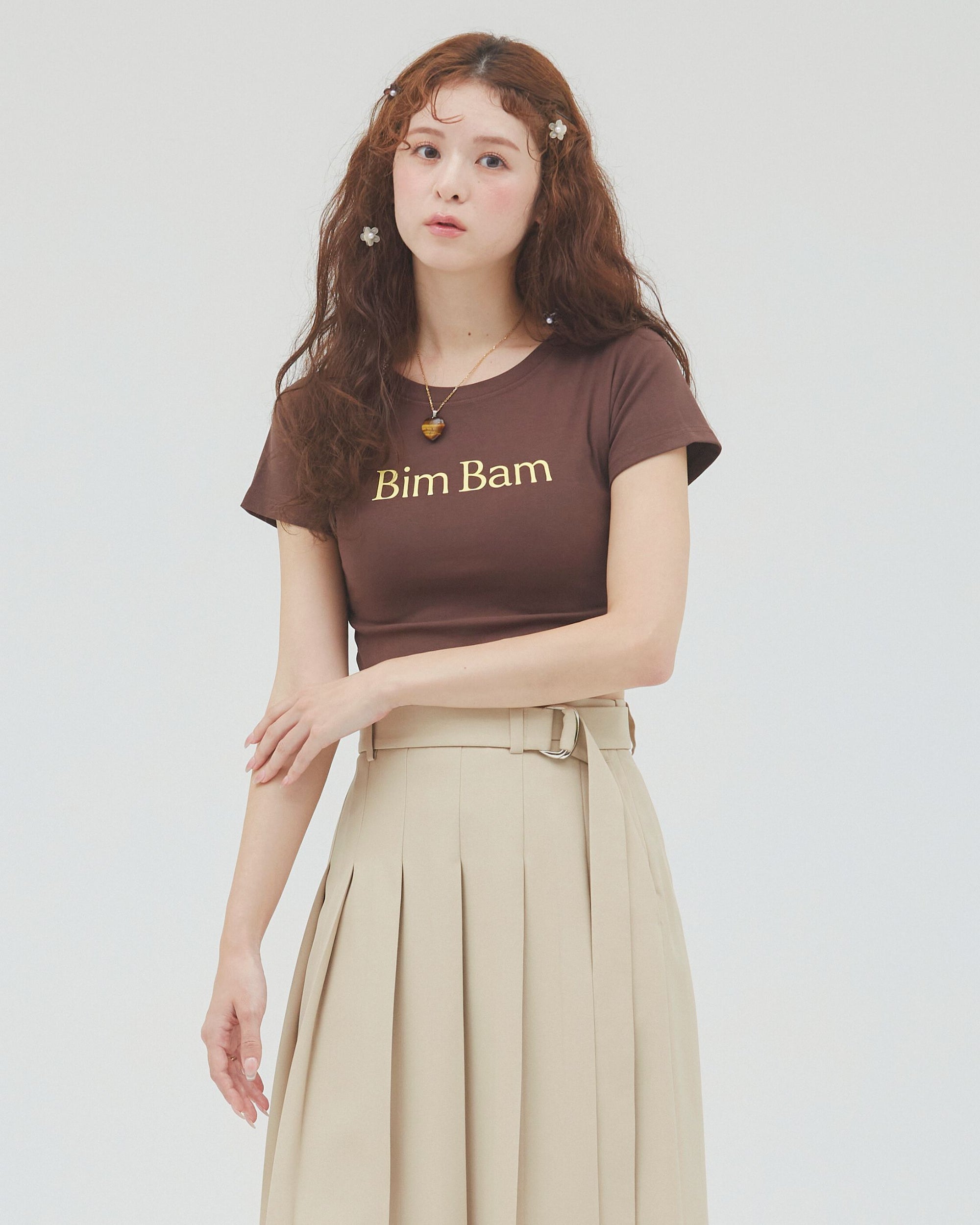 bimbam logo crop tee brown