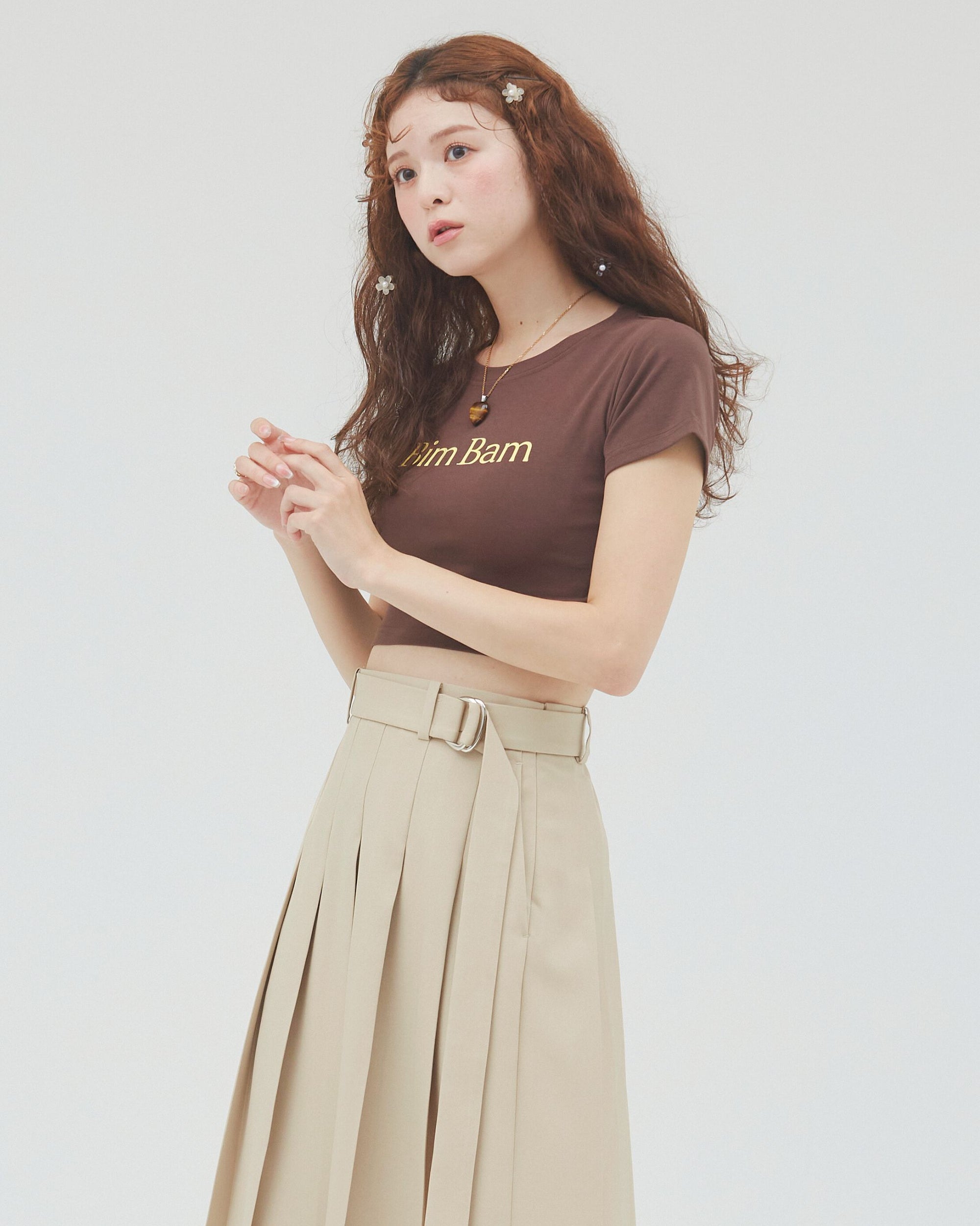 bimbam logo crop tee brown