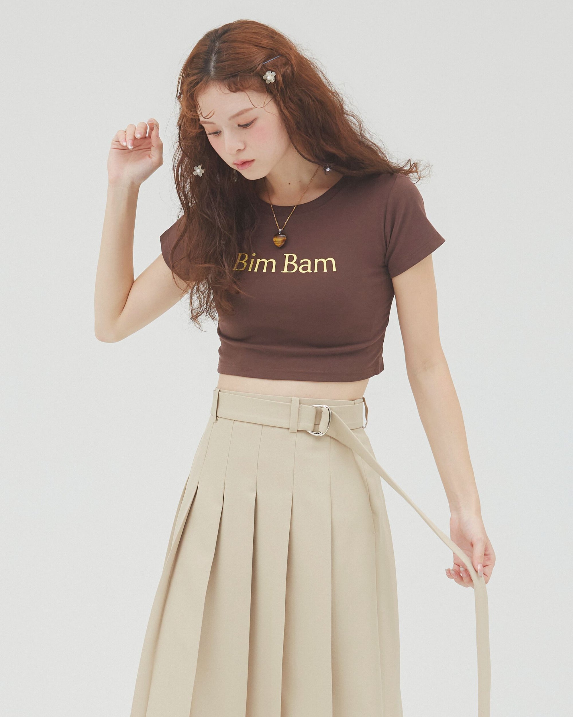 bimbam logo crop tee brown
