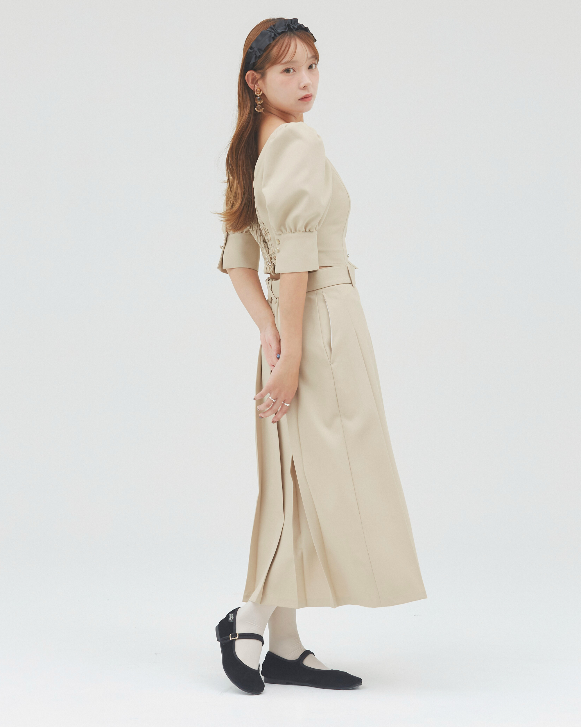 bimbam basic pleat skirt beige