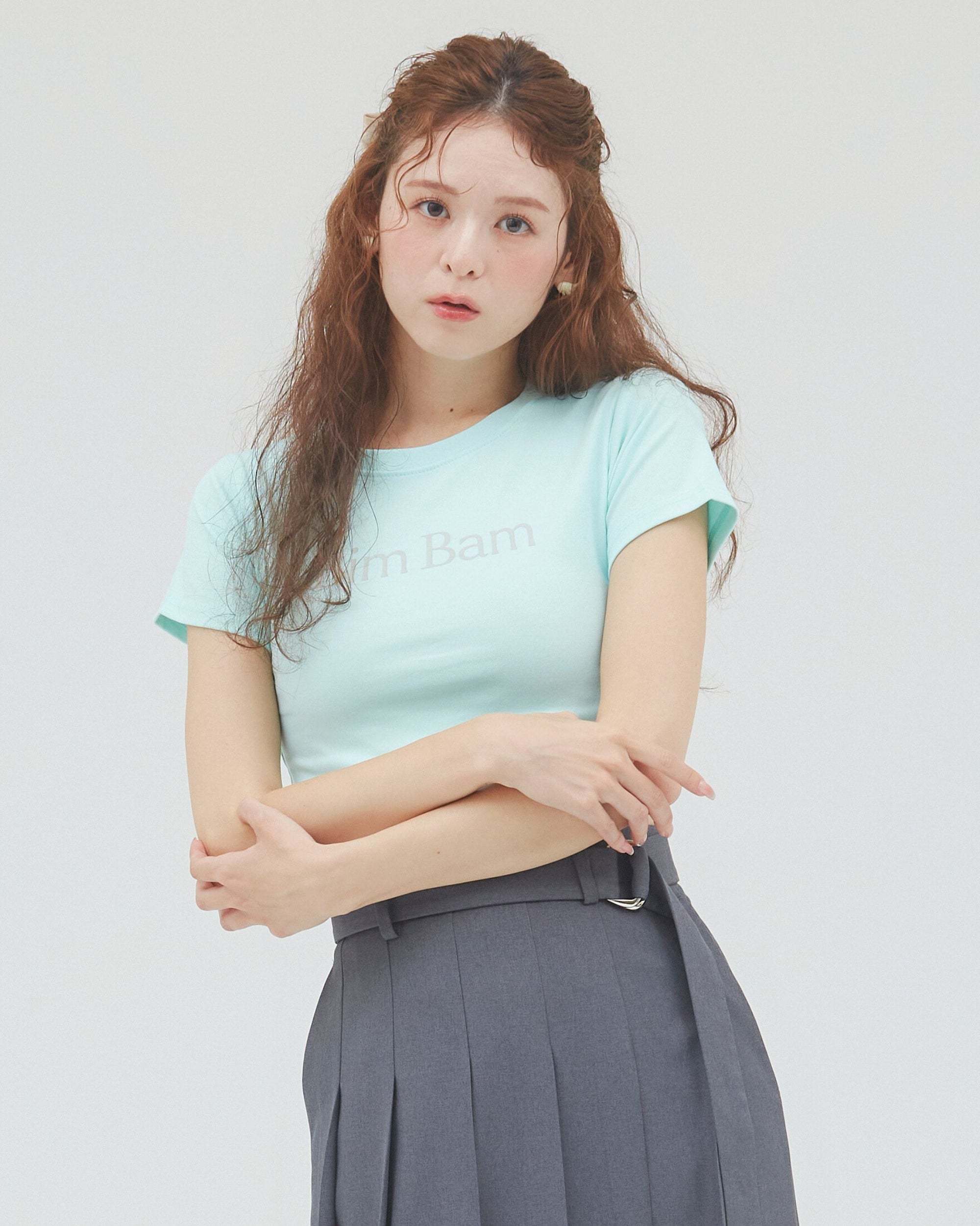 bimbam logo crop tee mintblue