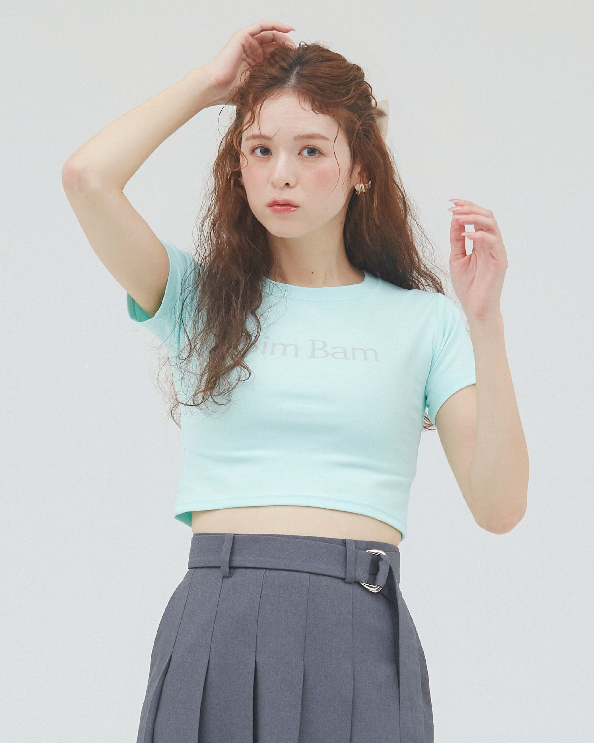 bimbam logo crop tee mintblue