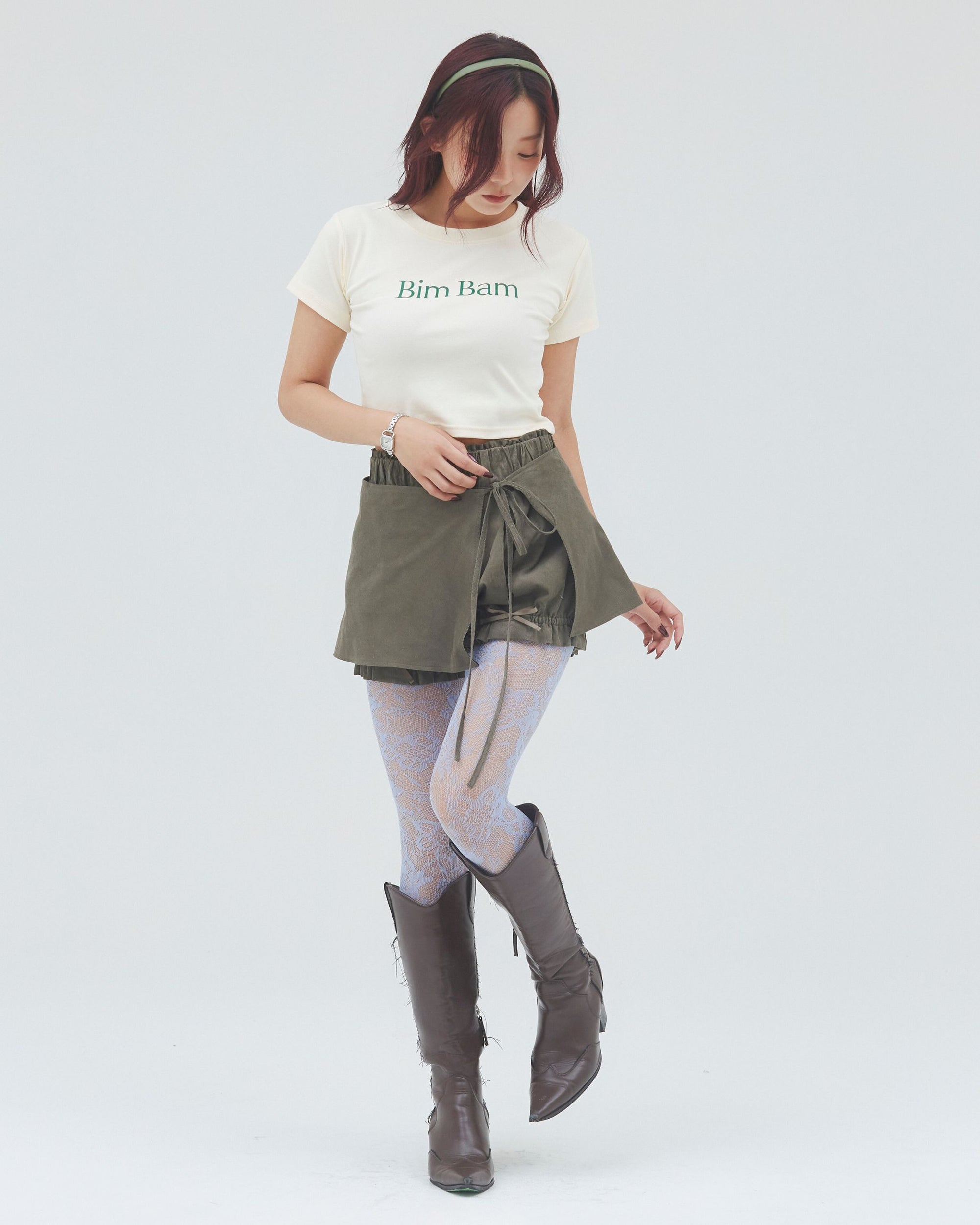 bimbam layered mini shorts khaki