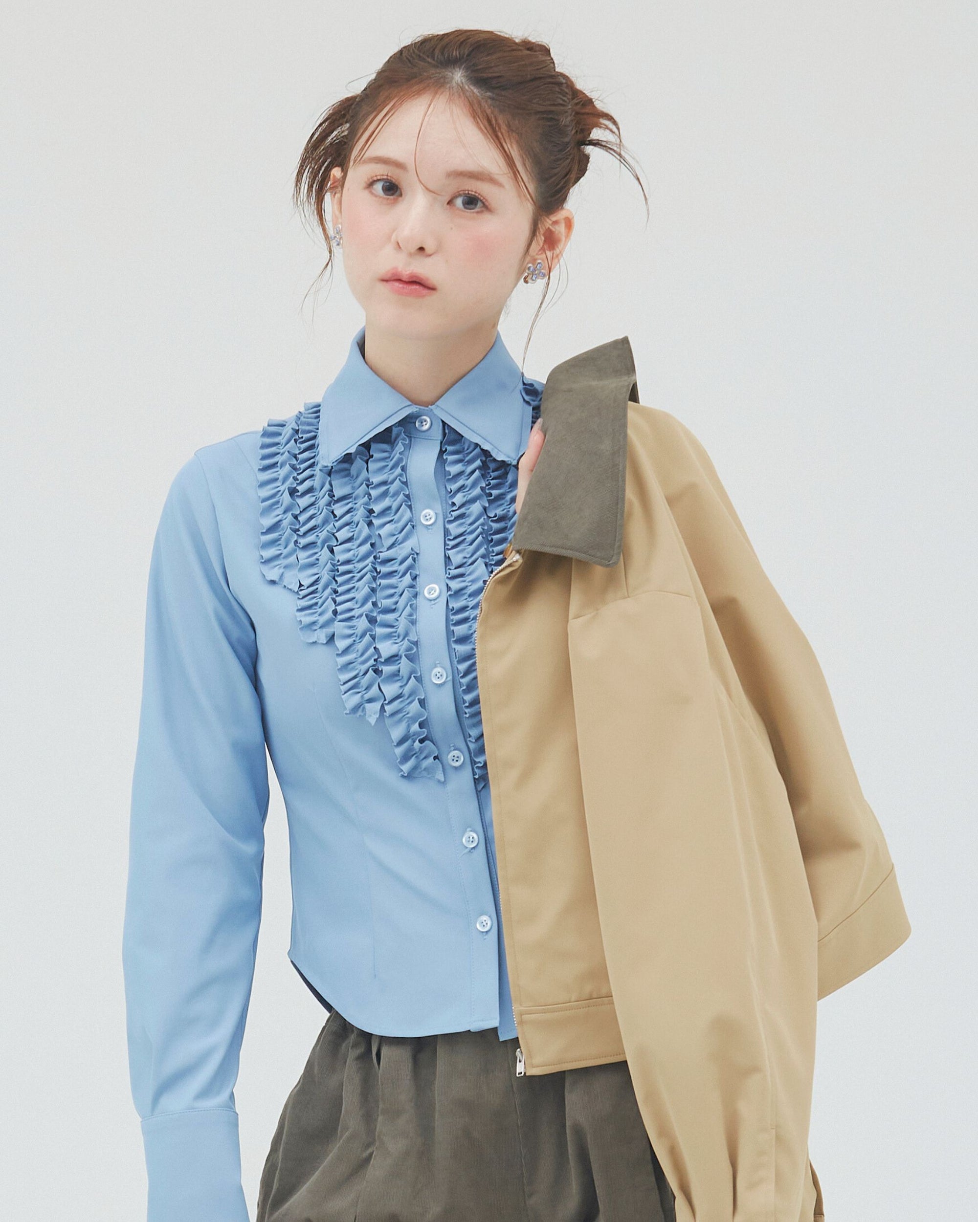 bimbam ruffle shirt powderblue